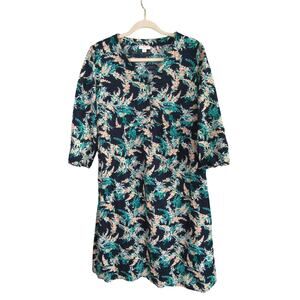 J Jill Dress Womens S Petite Blue Floral Cotton Exotic Gardens Pockets V Neck